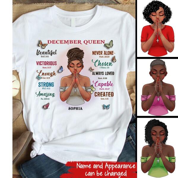 Personalized Birthday T Shirt, Queens Are Born In December Cotton T-Shirt, December Birthday Gifts For Afro Woman, December Birthday Gifts