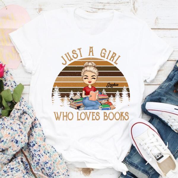 Personalized Birthday T Shirt, Book Lover Shirt, Reading Gifts Cotton Shirt, Just a Girl Who loves Books