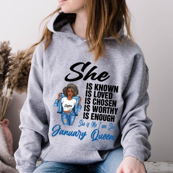Personalized Birthday T Shirt, January Queen shirt, Queens Are Born In January Cotton T-Shirt, January Birthday Gifts For Afro Woman, January Birthday Gifts