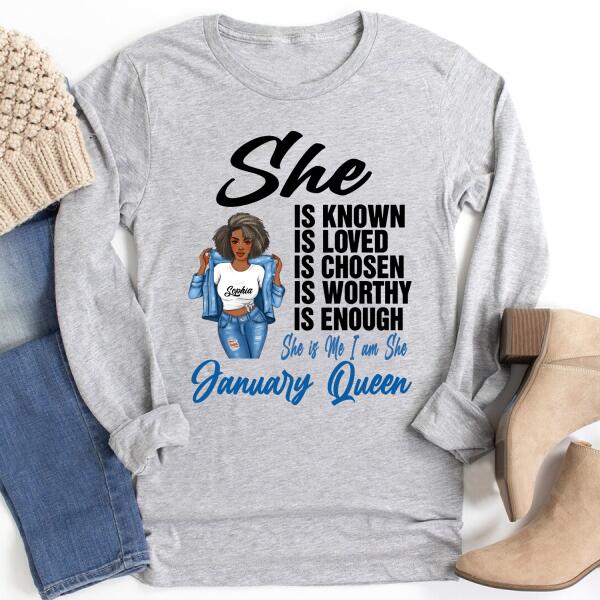 Personalized Birthday T Shirt, January Queen shirt, Queens Are Born In January Cotton T-Shirt, January Birthday Gifts For Afro Woman, January Birthday Gifts