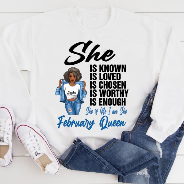 Personalized Birthday T Shirt, February Queen shirt, Queens Are Born In February Cotton T-Shirt, February Birthday Gifts For Afro Woman, February Birthday Gifts