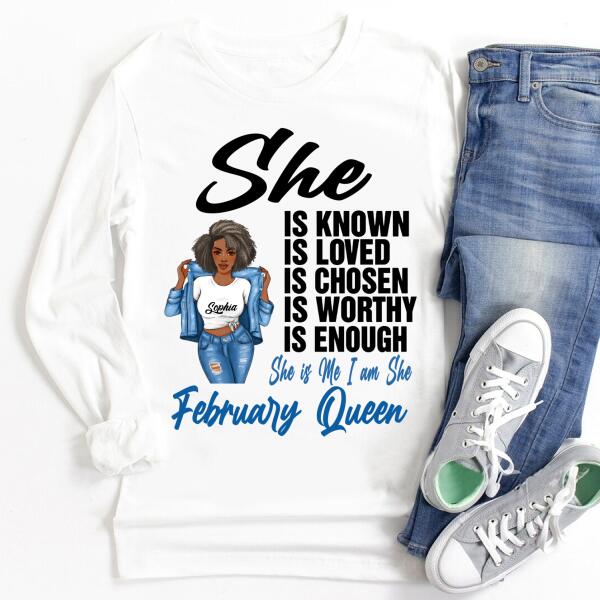 Personalized Birthday T Shirt, February Queen shirt, Queens Are Born In February Cotton T-Shirt, February Birthday Gifts For Afro Woman, February Birthday Gifts