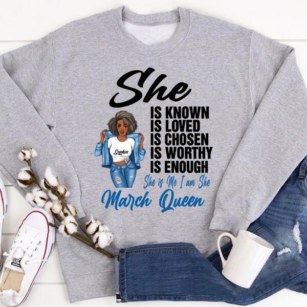 Personalized Birthday T Shirt, March Queen shirt, Queens Are Born In March Cotton T-Shirt, March Birthday Gifts For Afro Woman, March Birthday Gifts