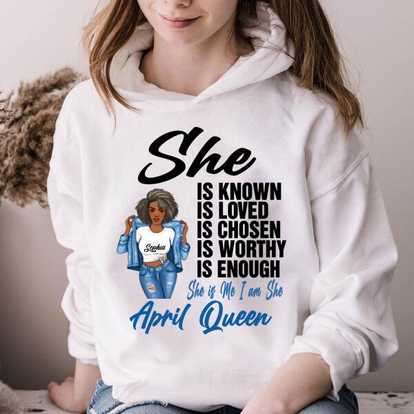 Personalized Birthday T Shirt, April Queen shirt, Queens Are Born In April Cotton T-Shirt, April Birthday Gifts For Afro Woman, April Birthday Gifts