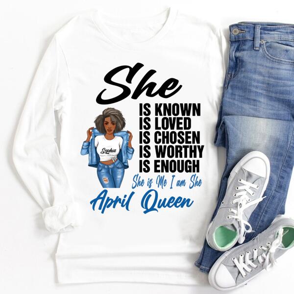 Personalized Birthday T Shirt, April Queen shirt, Queens Are Born In April Cotton T-Shirt, April Birthday Gifts For Afro Woman, April Birthday Gifts