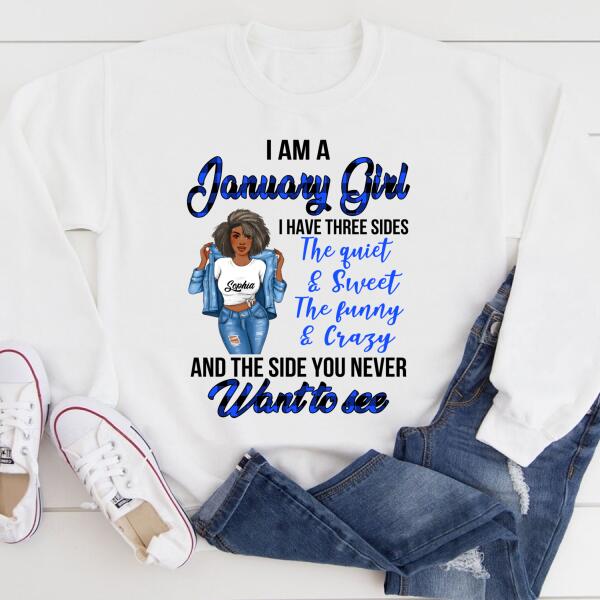 Personalized Birthday T Shirt, January Queen shirt, Queens Are Born In January Cotton T-Shirt, January Birthday Gifts For Afro Woman, January Birthday Gifts