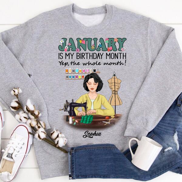 Personalized Birthday T Shirt, January Birthday Shirt, Sewing Lover Cotton Shirt For Women, January Birthday Gifts