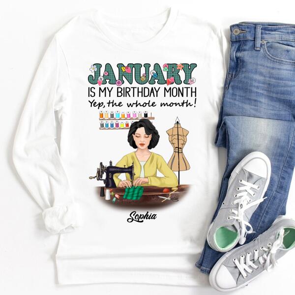 Personalized Birthday T Shirt, January Birthday Shirt, Sewing Lover Cotton Shirt For Women, January Birthday Gifts