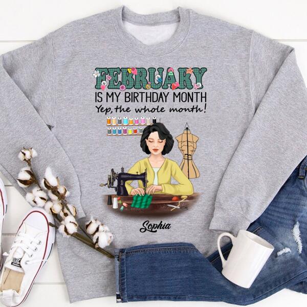 Personalized Birthday T Shirt, February Birthday Shirt, Sewing Lover Cotton Shirt For Women, February Birthday Gifts