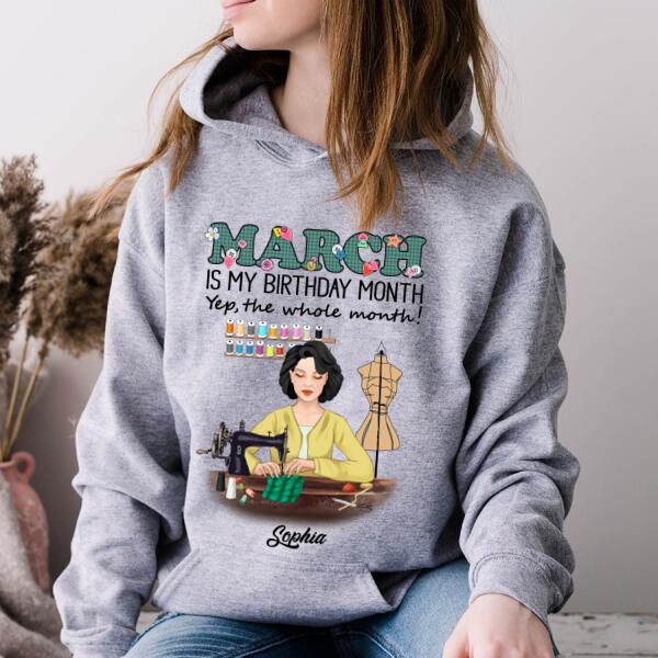 Personalized Birthday T Shirt, March Birthday Shirt, Sewing Lover Cotton Shirt For Women, March Birthday Gifts