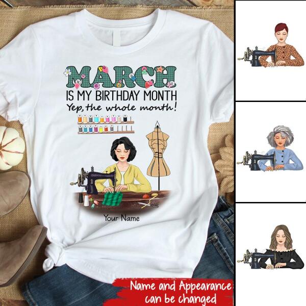 Personalized Birthday T Shirt, March Birthday Shirt, Sewing Lover Cotton Shirt For Women, March Birthday Gifts