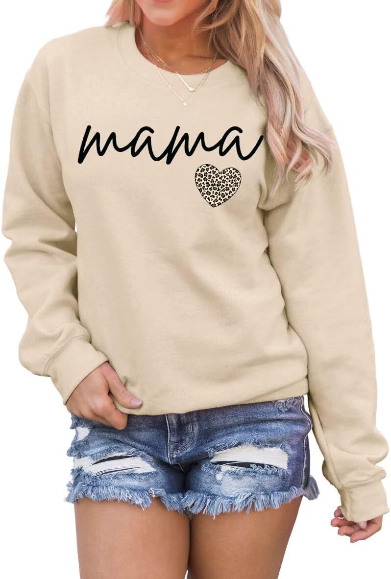 LEEDYA Women Long Sleeve Mama Sweatshirts Round Neck Pullover Loose Lightweight Blouse Tops