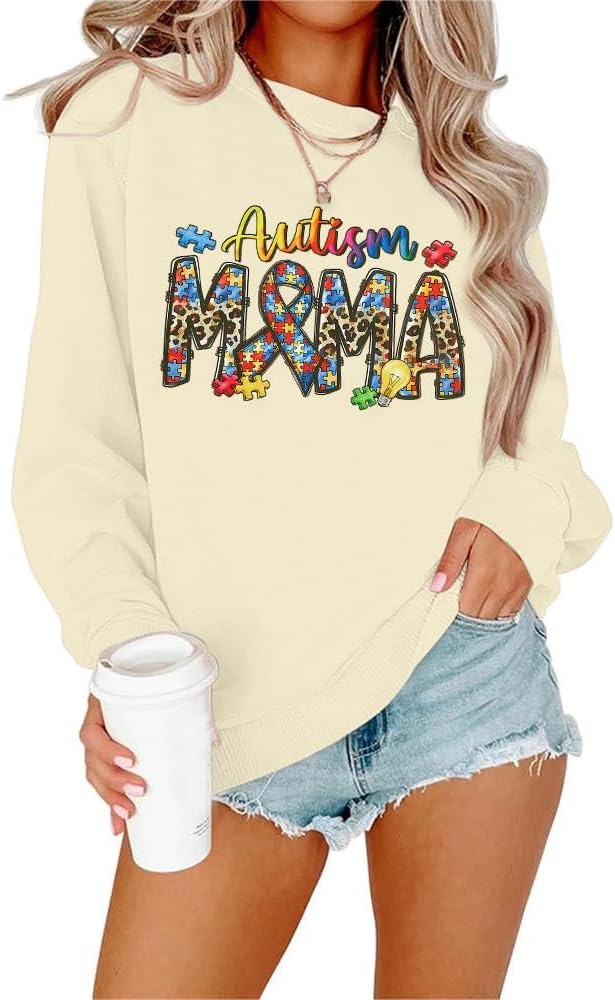 FLOYU Autism Mama Sweatshirt Autism Awareness - Shirt Women Autism Acceptance Tops Autism Puzzle Clothes