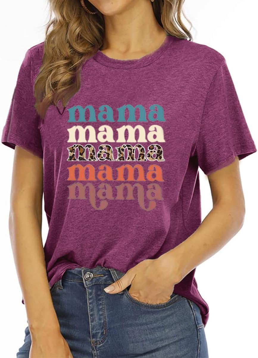 Mama Shirts for Women Thanksgiving Shirts Cute Mama Letter Graphic Tee Shirts Summer Casual Tops Mother Shirt
