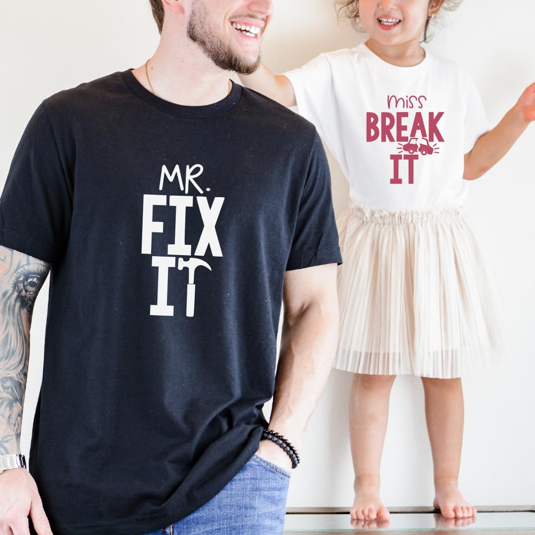 Mr Break It Mr Fix It Funny Dad Son Matching Father&#39;s Day T-Shirt, Dad and Baby Matching Outfits, Father Son Matching, Twin Dad, Daddy Daughter Matching Shirts, Birthday Gift for Dad, New Dad Gifts.