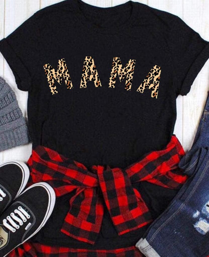 Womens Madre Leopard Print T-Shirts Short Sleeve Mama Shirts Cheetah Mom Graphic Tees Tops