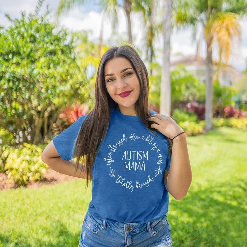 Autism Mama Shirt Women Autistic Support Blessed Shirts Special Education Tshirt Inspirational Letter Print Tee Tops