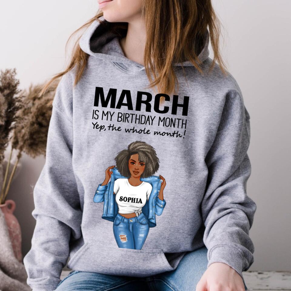 Personalized Birthday T Shirt, March is my birthday month, yep the whole month, Her Birthday Gifts For March, Afro Girls Shirt For Black Woman