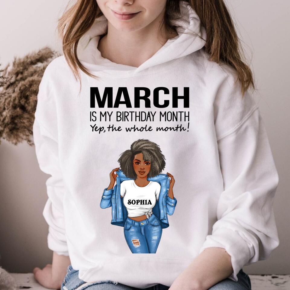 Personalized Birthday T Shirt, March is my birthday month, yep the whole month, Her Birthday Gifts For March, Afro Girls Shirt For Black Woman