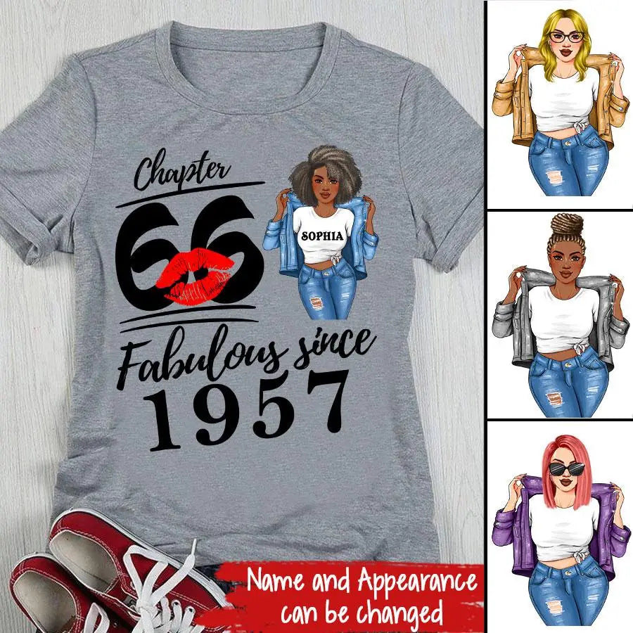 Chapter 66, Fabulous Since 1957 66th Birthday Unique T Shirt For Woman, Custom Birthday Shirt, Her Gifts For 66 Years Old , Turning 66 Birthday Cotton Shirt