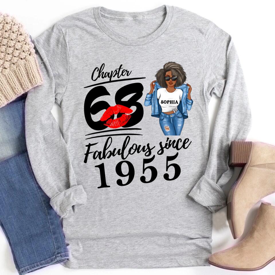 Chapter 68, Fabulous Since 1955 68th Birthday Unique T Shirt For Woman, Custom Birthday Shirt, Her Gifts For 68 Years Old , Turning 68 Birthday Cotton Shirt