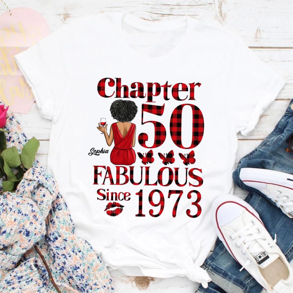 Chapter 50, Fabulous Since 1973 50th Birthday Unique T Shirt For Woman, Custom Birthday Shirt, Her Gifts For 50 Years Old , Turning 50 Birthday Cotton Shirt