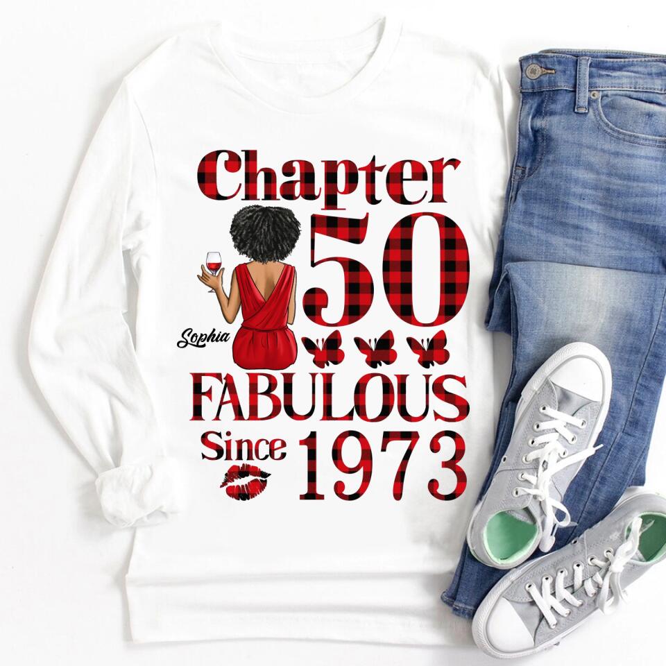 Chapter 50, Fabulous Since 1973 50th Birthday Unique T Shirt For Woman, Custom Birthday Shirt, Her Gifts For 50 Years Old , Turning 50 Birthday Cotton Shirt