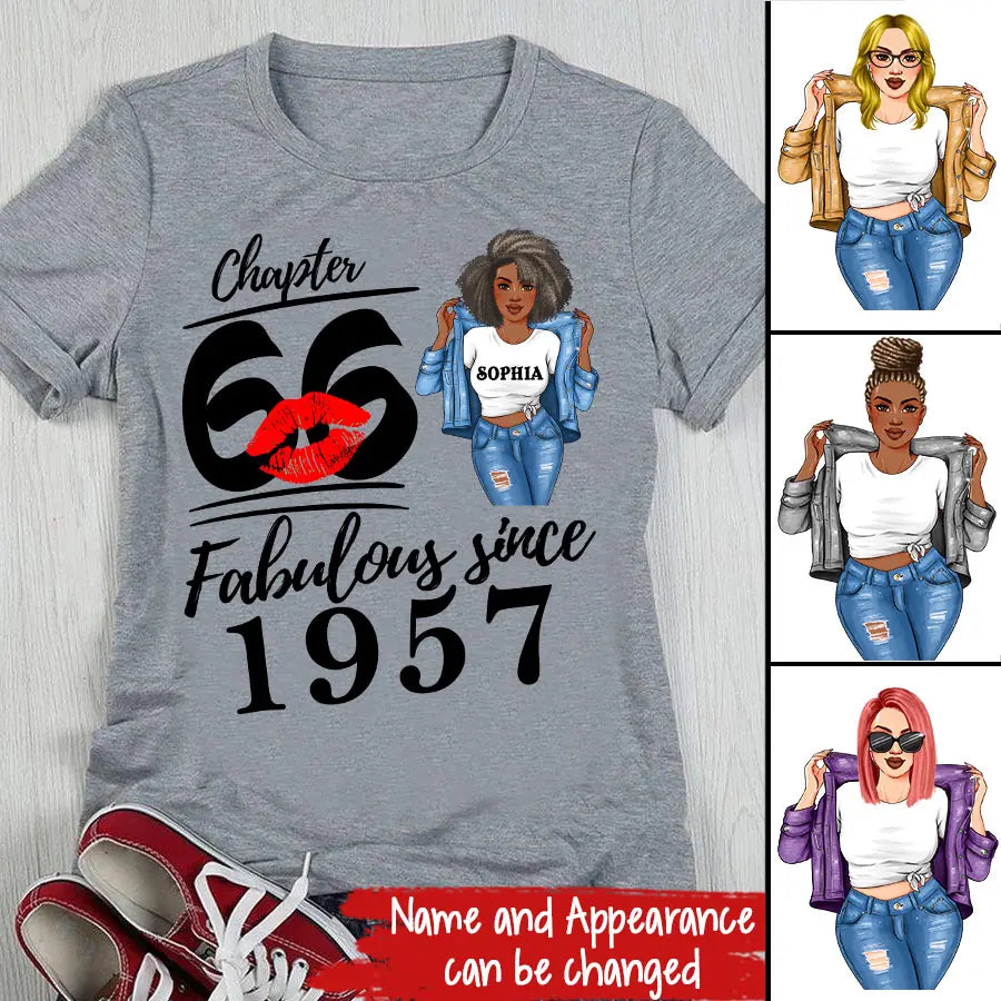 Chapter 66, Fabulous Since 1957 66th Birthday Unique T Shirt For Woman, Custom Birthday Shirt, Her Gifts For 66 Years Old , Turning 66 Birthday Cotton Shirt