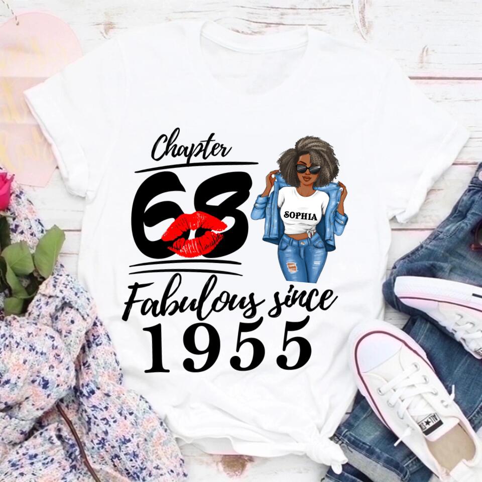 Chapter 68, Fabulous Since 1955 68th Birthday Unique T Shirt For Woman, Custom Birthday Shirt, Her Gifts For 68 Years Old , Turning 68 Birthday Cotton Shirt