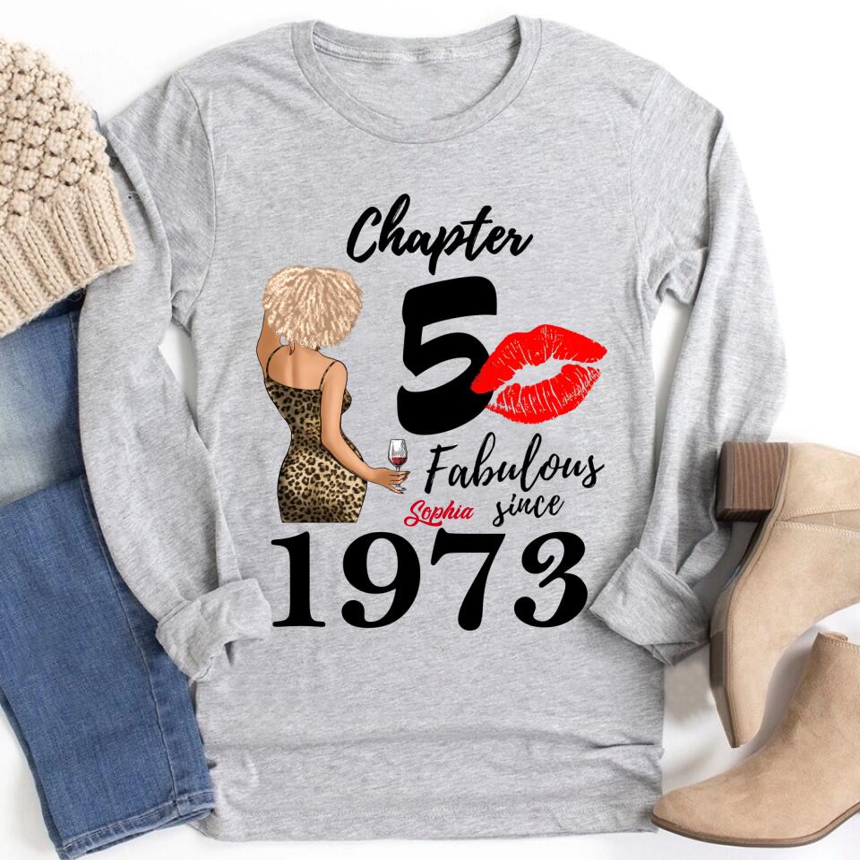Chapter 50, Fabulous Since 1973 50th Birthday Unique T Shirt For Woman, Custom Birthday Shirt, Her Gifts For 50 Years Old , Turning 50 Birthday Cotton Shirt