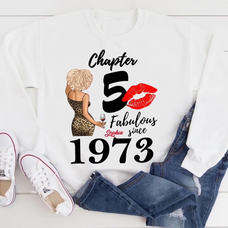 Chapter 50, Fabulous Since 1973 50th Birthday Unique T Shirt For Woman, Custom Birthday Shirt, Her Gifts For 50 Years Old , Turning 50 Birthday Cotton Shirt