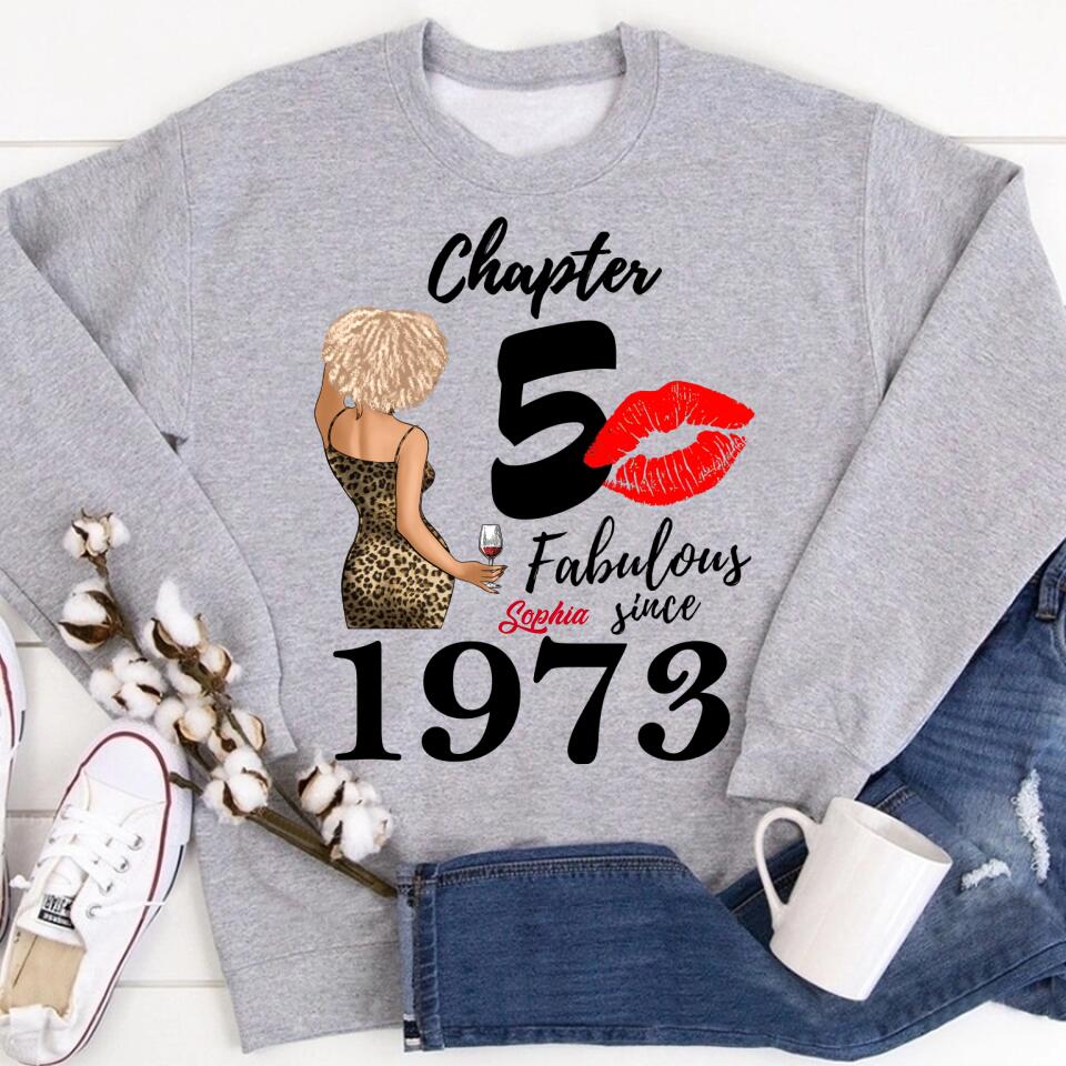 Chapter 50, Fabulous Since 1973 50th Birthday Unique T Shirt For Woman, Custom Birthday Shirt, Her Gifts For 50 Years Old , Turning 50 Birthday Cotton Shirt