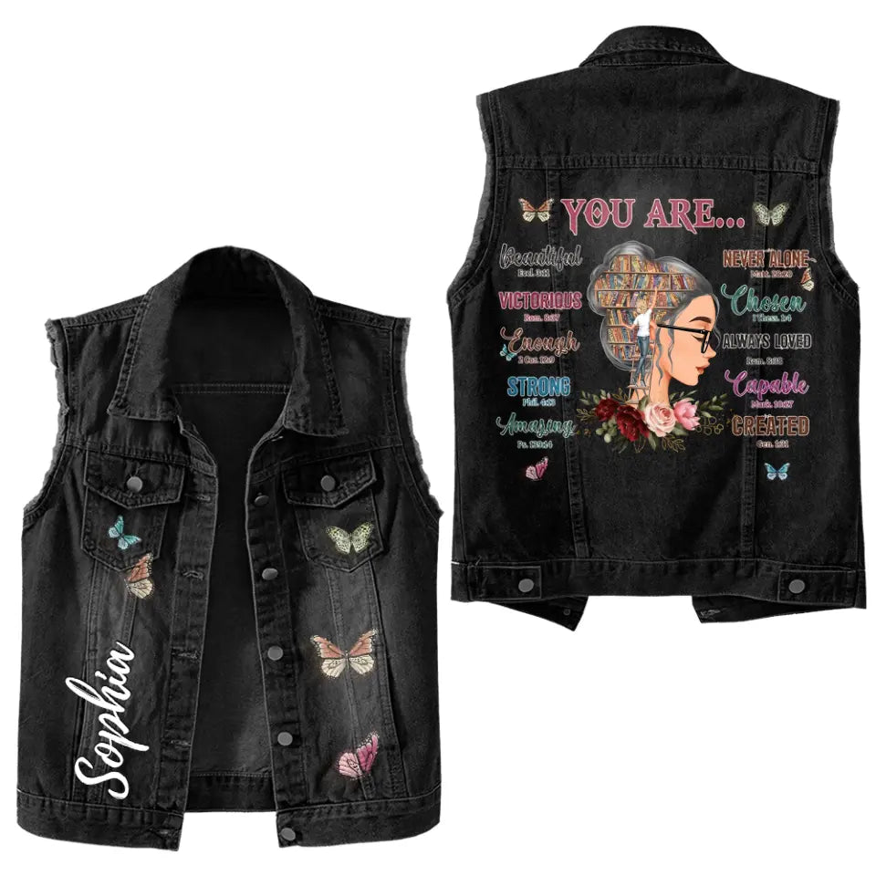 Premium Log Denim Vest - Gift For Women, Denim Vest Book, Reading Book Lover