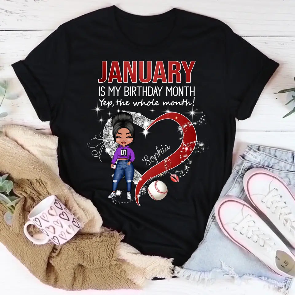 Custom January Birthday Shirt For Woman, January Birthday Shirts For Woman, January Birthday Gifts for Baseball lovers