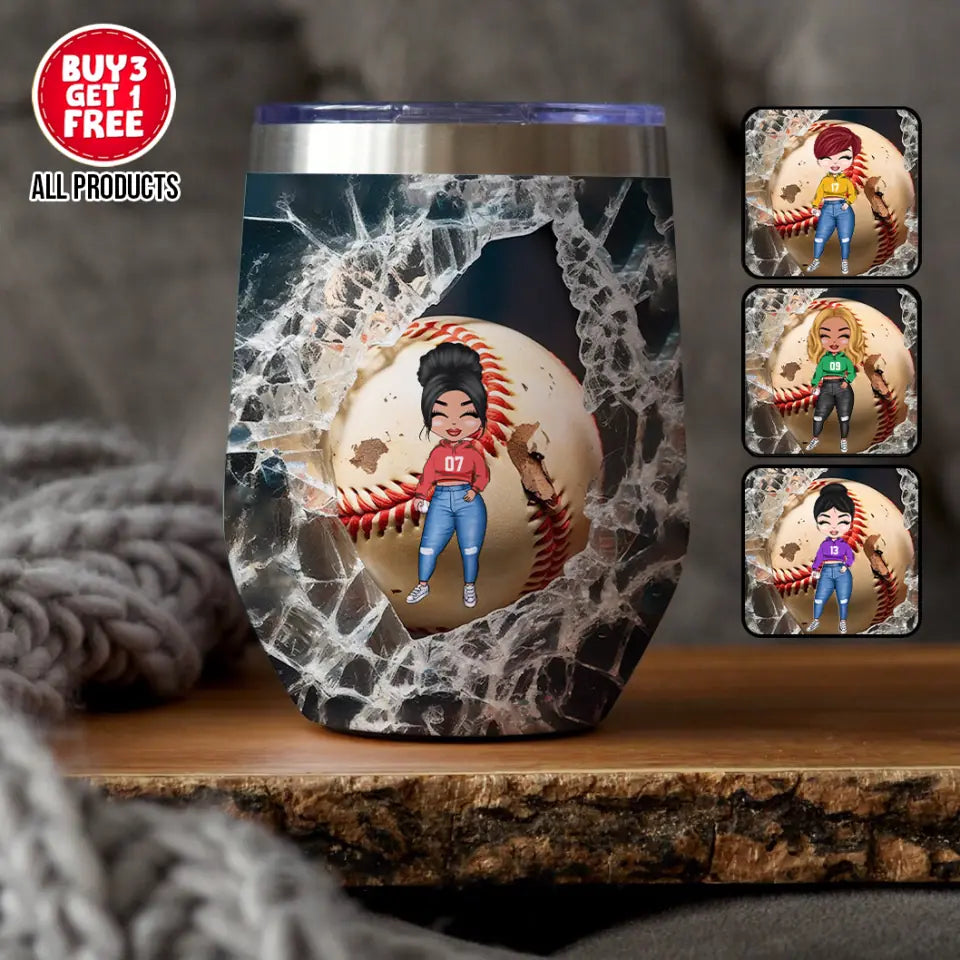 Personalized Wine Tumbler - Birthday Gift Baseball Lovers