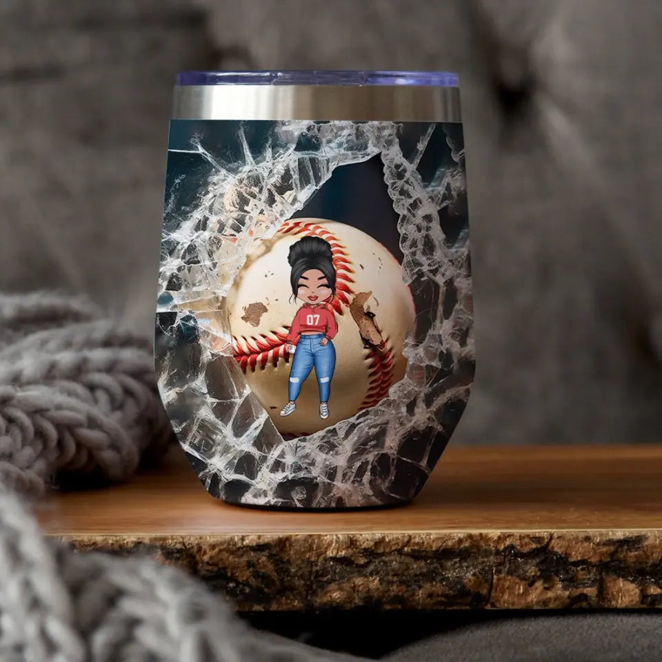 Personalized Wine Tumbler - Birthday Gift Baseball Lovers