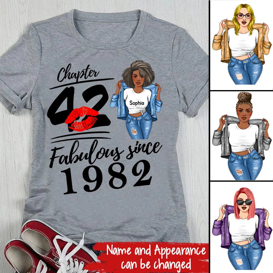 Chapter 42, Fabulous Since 1982 42nd Birthday Unique T Shirt For Woman, Custom Birthday Shirt, Her Gifts For 42 Years Old , Turning 42 Birthday Cotton Shirt - HCT