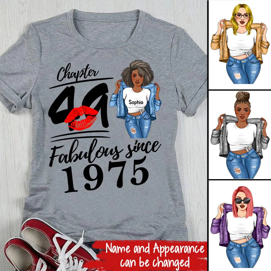 Chapter 49, Fabulous Since 1975 49 Birthday Unique T Shirt For Woman, Custom Birthday Shirt, Her Gifts For 49 Years Old , Turning 49 Birthday Cotton Shirt-HCT