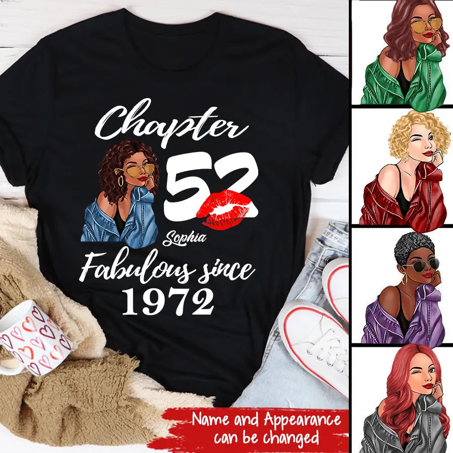 Custom Birthday Shirts, Chapter 52, Fabulous Since 1972 52nd Birthday Unique T Shirt For Woman, Her Gifts For 52 Years Old, Turning 52 Birthday Cotton Shirt-HCT