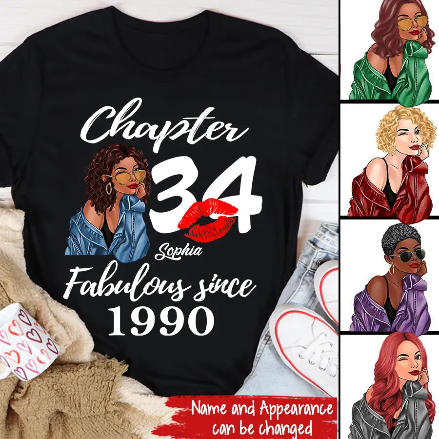 34 Birthday Shirts For Her, Personalised 34th Birthday Gifts, 1990 T Shirt, 34 And Fabulous Shirt, 34th Birthday Shirt Ideas, Gift Ideas 34th Birthday Woman