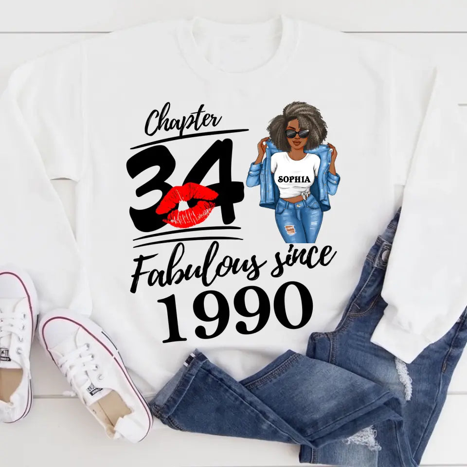 34th Birthday Shirts For Her, Personalised 34th Birthday Gifts, 1990 T Shirt, 34 And Fabulous Shirt, 34th Birthday Shirt Ideas, Gift Ideas 34th Birthday Woman