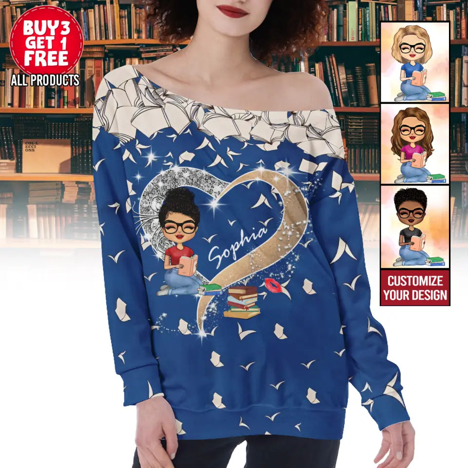 Women&#39;s Off-Shoulder Sweatshirt - Personalized gift for Book lovers