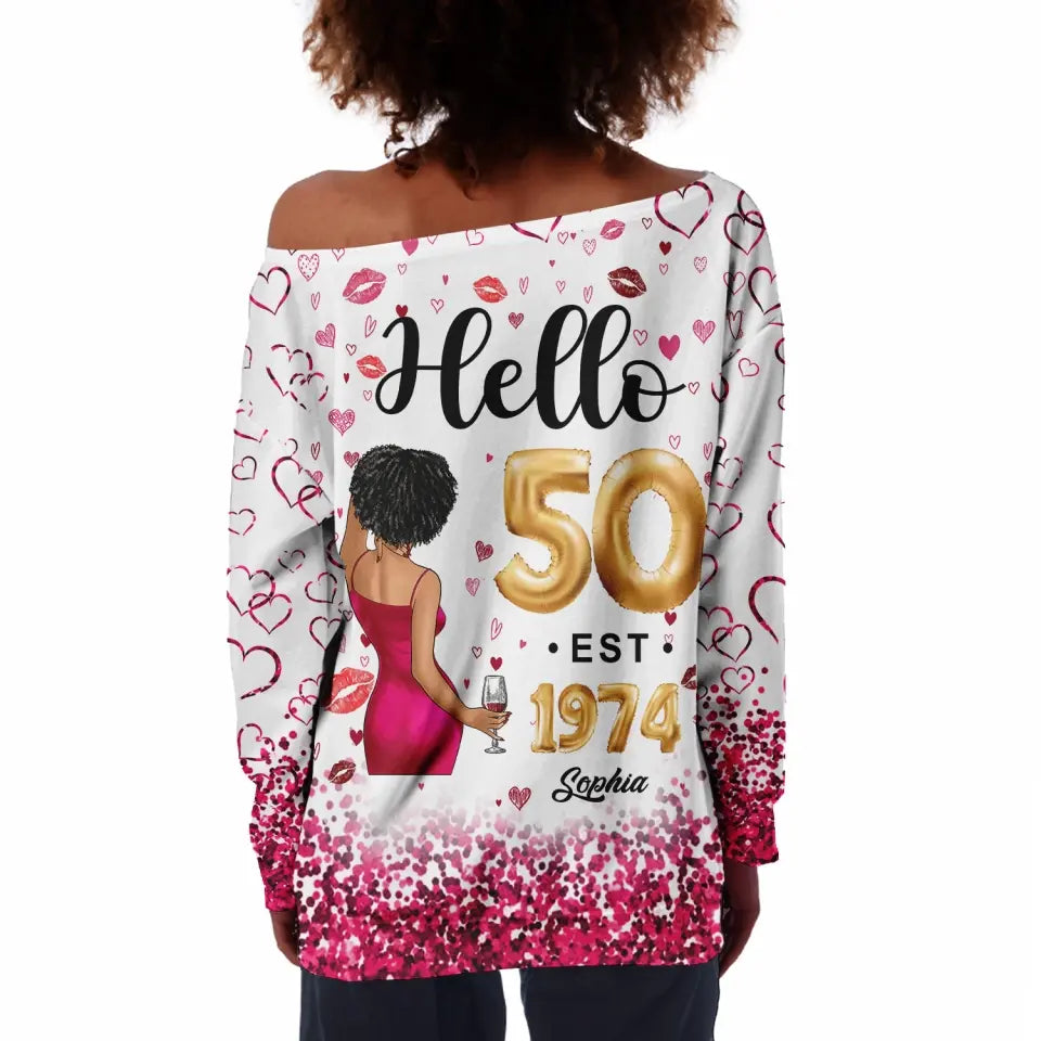 Women&#39;s Off-Shoulder Sweatshirt, Chapter 50, Fabulous Since 1974 50th Birthday Unique T Shirt For Woman - HCT