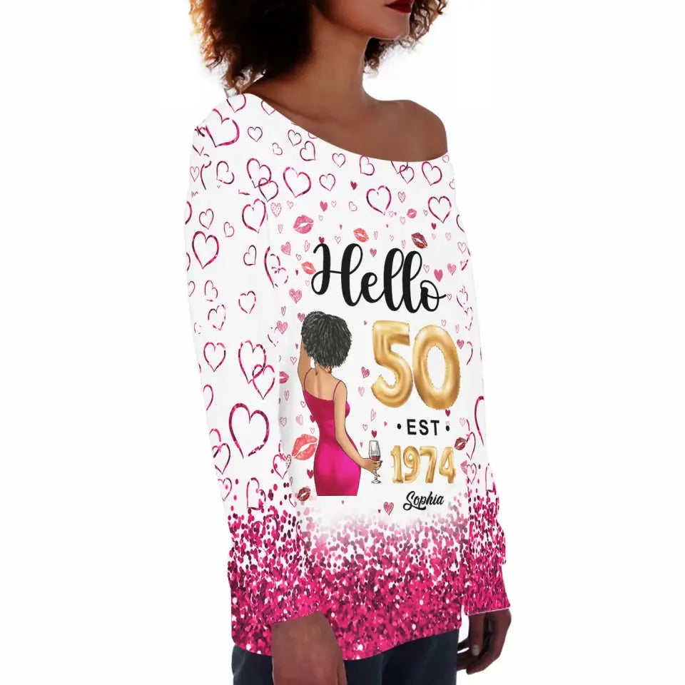 Women&#39;s Off-Shoulder Sweatshirt, Chapter 50, Fabulous Since 1974 50th Birthday Unique T Shirt For Woman - HCT