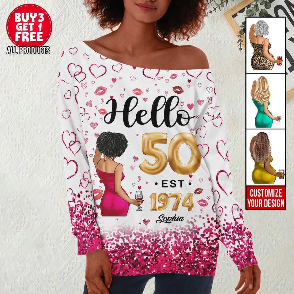 Women&#39;s Off-Shoulder Sweatshirt, Chapter 50, Fabulous Since 1974 50th Birthday Unique T Shirt For Woman - HCT