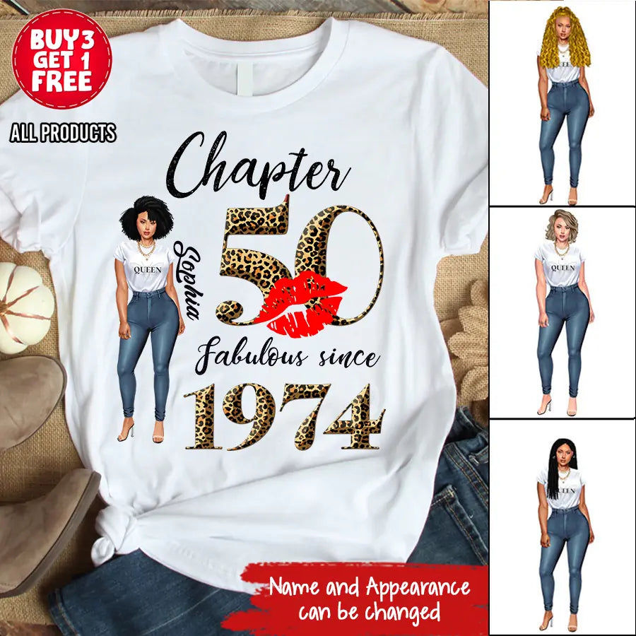 Chapter 50, Fabulous Since 1974 50th Birthday Unique T Shirt For Woman, Custom Birthday Shirt, Her Gifts For 50 Years Old , Turning 50 Birthday Cotton Shirt