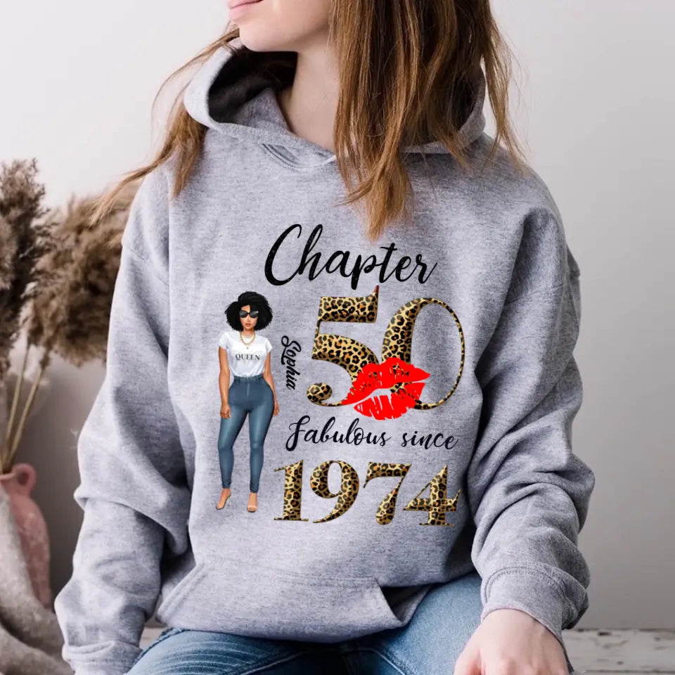 Chapter 50, Fabulous Since 1974 50th Birthday Unique T Shirt For Woman, Custom Birthday Shirt, Her Gifts For 50 Years Old , Turning 50 Birthday Cotton Shirt