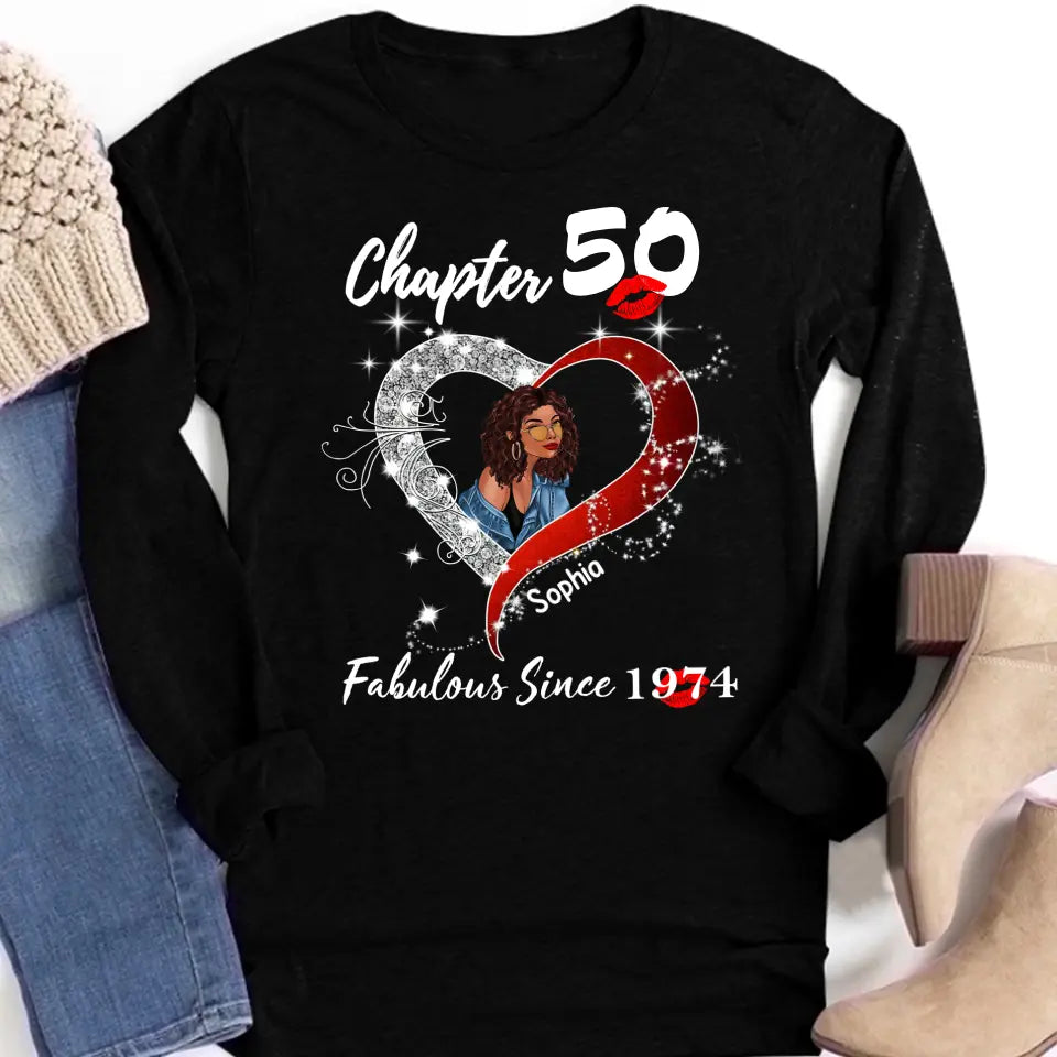 Chapter 50, Fabulous Since 1974 50th Birthday Unique T Shirt For Woman, Her Gifts For 50 Years Old , Turning 50 Birthday Cotton Shirt - HCT