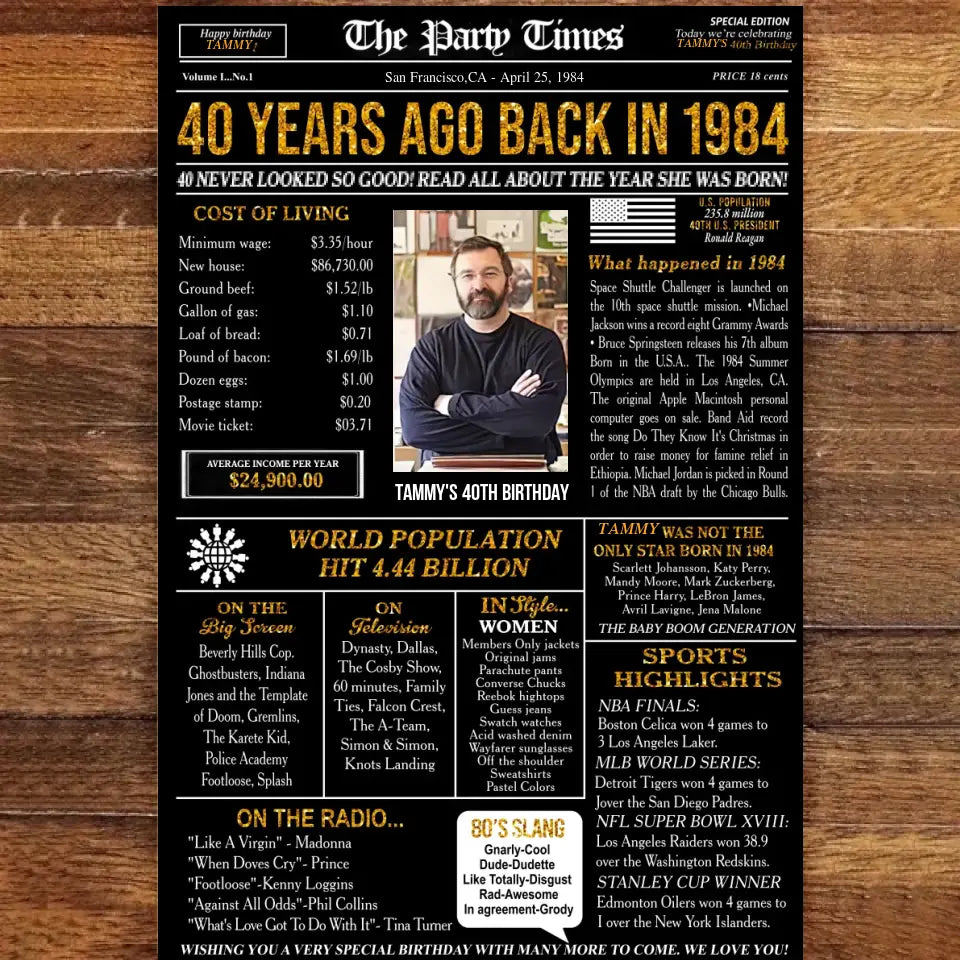 Personalized 40th birthday gift for men or women, 40th birthday newspaper poster, 40th birthday decor Printable, 40 years ago back in 1984