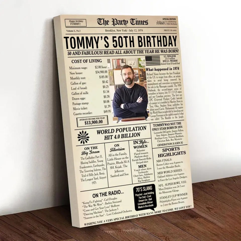 50th Birthday Newspaper Poster, 50th birthday gift for grandma or grandpa,1974 birthday, back in 1974, 50th birthday decorations Printable